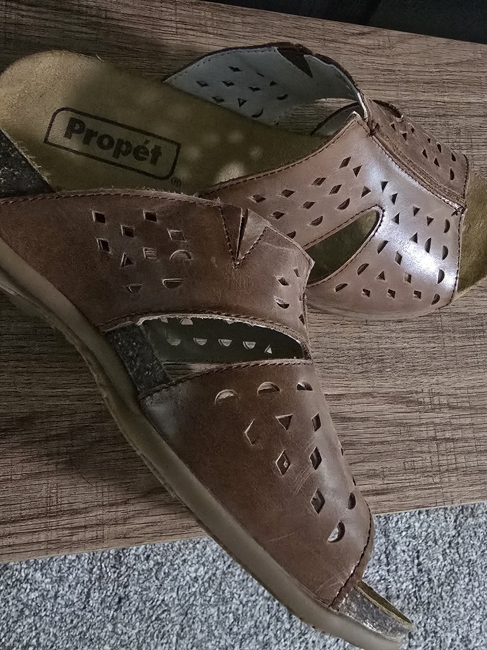 Propet Women's Brown Leather Perforated Slide Sandals
